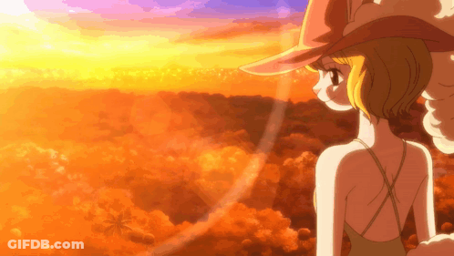 Girl In Hat In Front Of Orange Sky GIF