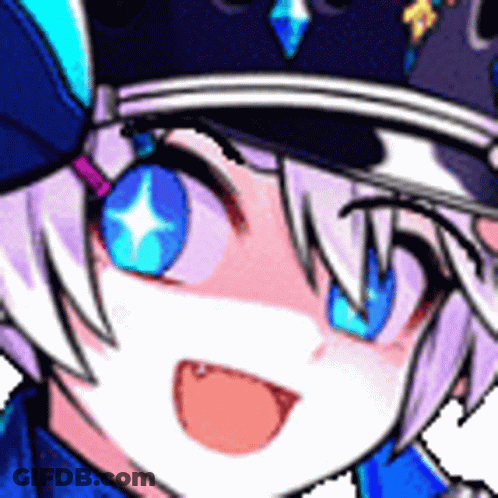 Girl In Hat With Blue Eyes And Purple Hair GIF