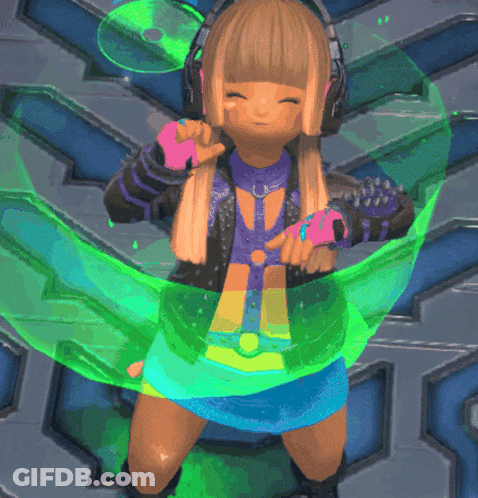 Girl In Headphones And Purple Shirt Dancing In Video Game GIF