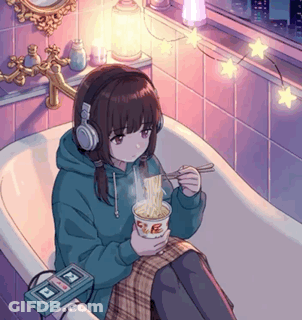 Girl In Headphones Eating Ramen GIF