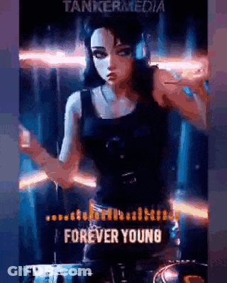Girl In Headphones Playing Drum Set In Club GIF