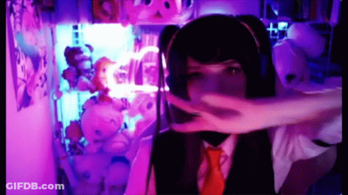 Girl In Headset And Tie Making Peace Sign GIF