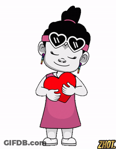 Girl In Heart-Shaped Sunglasses Holding Red Heart GIF
