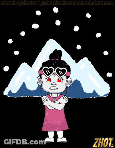 Girl In Heart Shaped Sunglasses In Front Of Snowy Mountain GIF