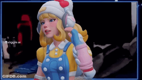Girl In Hello Kitty Hat And Overalls Talking On Cell Phone GIF