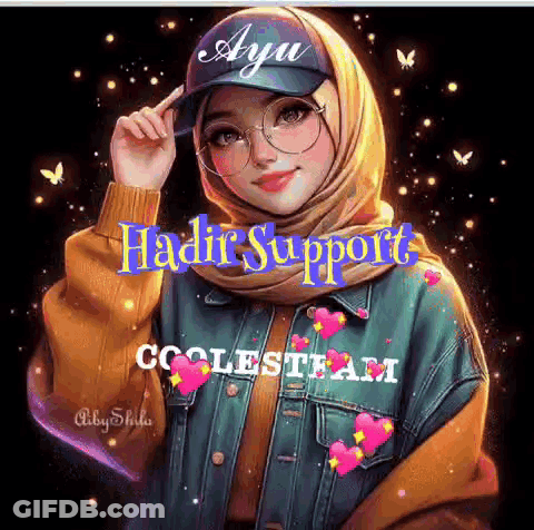 Girl In Hijab And Baseball Cap Saying Hadir Support GIF