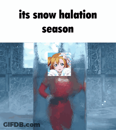 Girl In Ice Cube Saying Its Snow Halation Season GIF