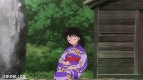 Girl In Kimono Eyes Closed Wooden Building GIF