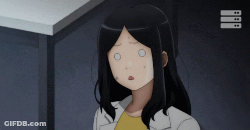Girl In Lab Coat Holding Blue Chair Saying Get Out GIF