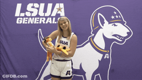 Girl In LSU Uniform Holding Stuffed Animal GIF