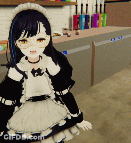 Girl In Maid Costume At Counter With A Sign GIF