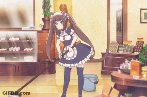 Girl In Maid Costume Sweeping Floor GIF