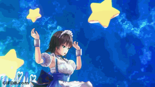 Girl In Maid Outfit Dancing In Front Of Blue Star Background GIF