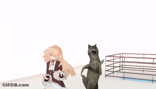 Girl In Maid Outfit Dancing Next To Dog GIF
