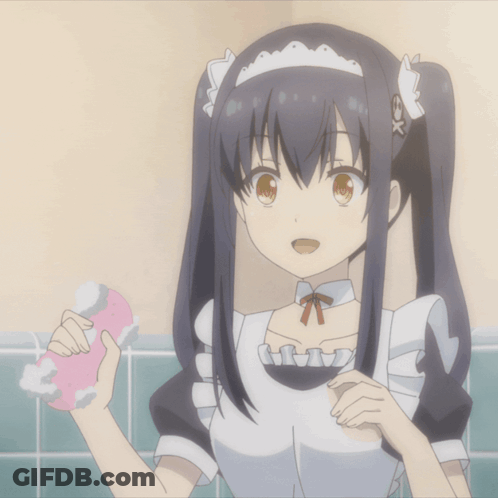 Girl In Maid Outfit Holding Pink Object GIF