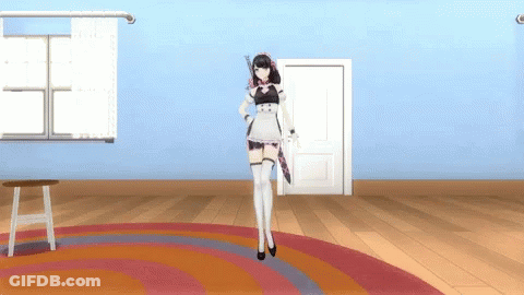 Girl In Maid Outfit Standing With Stool GIF