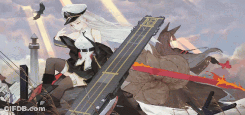 Girl In Military Uniform On Aircraft Carrier GIF