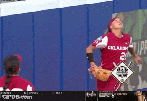 Girl In Oklahoma Softball Uniform Looking Up GIF