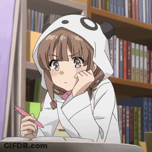 Girl In Panda Hoodie Writing In Notebook GIF