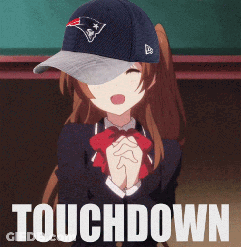Girl In Patriots Hat Saying Touchdown GIF