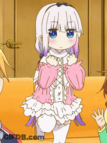 Girl In Pink And White Dress Next To Couch GIF