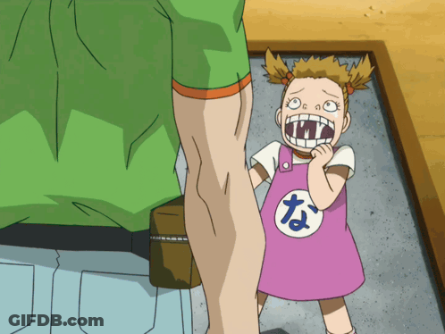 Girl In Pink Apron With T Next To Man In Green GIF