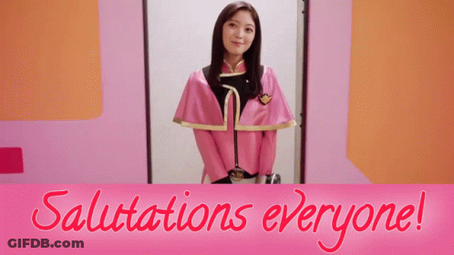 Girl In Pink Costume With Salutations Everyone Sign GIF