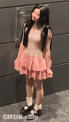 Girl In Pink Dress And Black Shoes GIF
