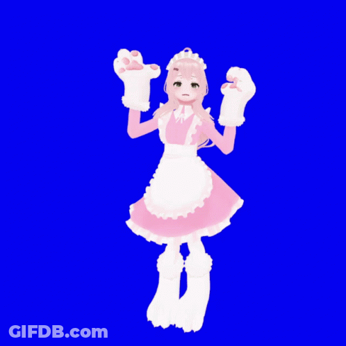 Girl In Pink Dress And White Apron Holding Paws Up GIF