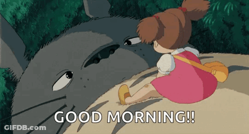 Girl In Pink Dress Beside Cat Saying Good Morning GIF