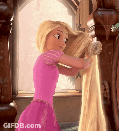 Girl In Pink Dress Brushing Hair GIF