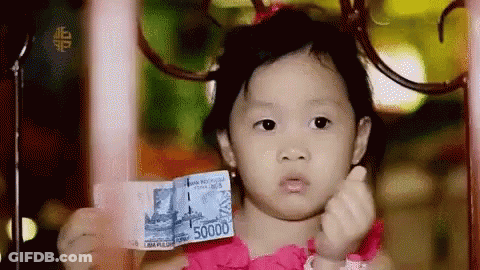 Girl In Pink Dress Holding 50000 Bill GIF