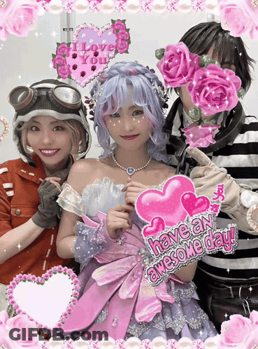 Girl In Pink Dress Holding Have An Awesome Day Sign GIF