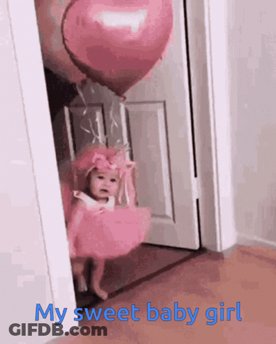 Girl In Pink Dress Holding Heart Balloon GIF