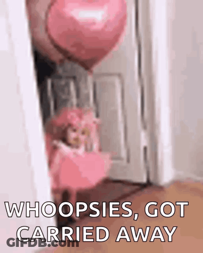 Girl In Pink Dress Holding Pink Heart Balloon GIF
