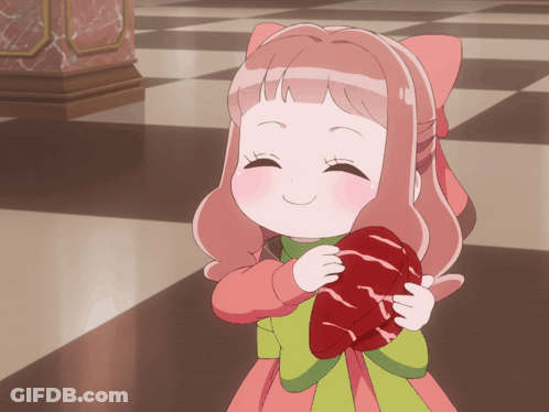 Girl In Pink Dress Holding Red Heart GIF