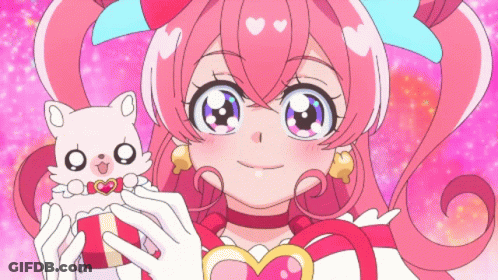 Girl In Pink Dress Holding Small Pink Cat GIF