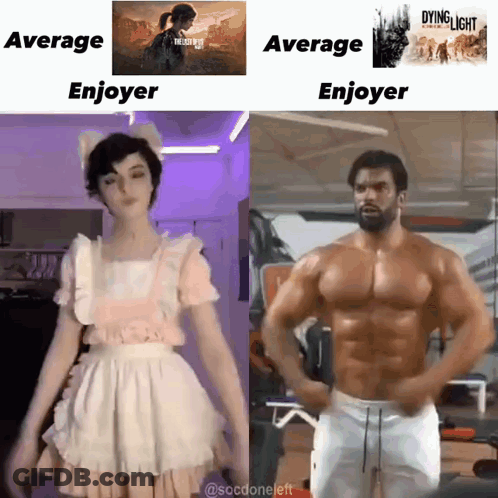Girl In Pink Dress Next To Muscular Man In Gym GIF