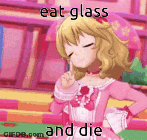 Girl In Pink Dress Shushing Eat Glass And Die GIF