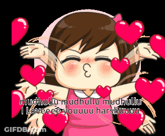Girl In Pink Dress Surrounded By Hearts Saying I Loveeee Youuu Harshuuuu GIF