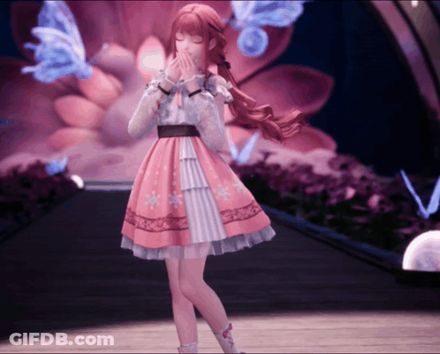 Girl In Pink Dress With Flowers GIF