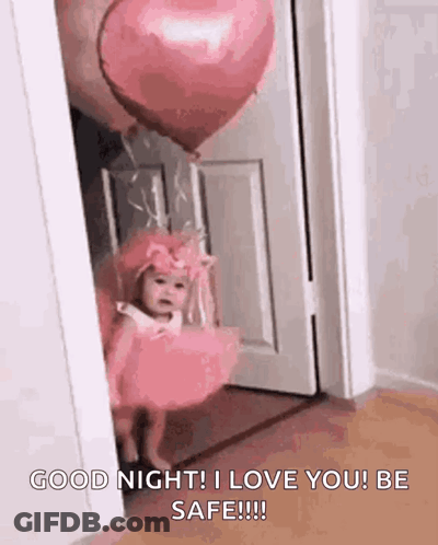 Girl In Pink Dress With Heart Balloon Good Night I Love You GIF