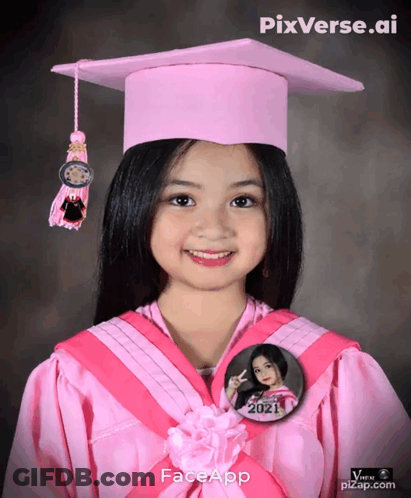 Girl In Pink Graduation Cap And Gown 2021 GIF