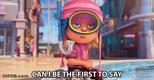 Girl In Pink Hat And Goggles By Pool Saying Can I Be The First To Say GIF