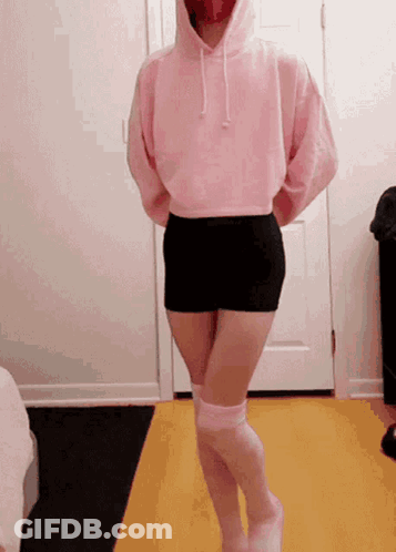 Girl In Pink Hoodie And Knee High Socks GIF