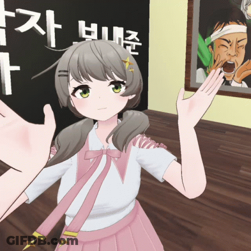 Girl In Pink Skirt High Fiving In Front Of T Sign GIF