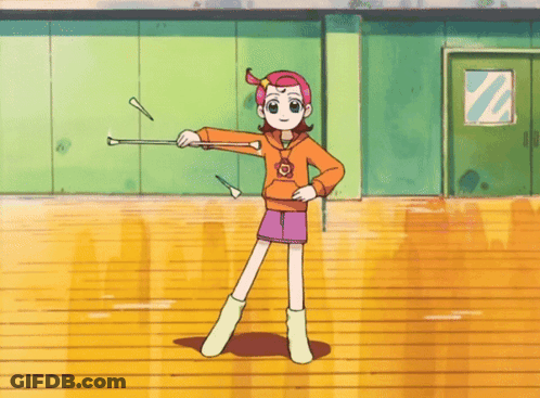 Girl In Pink Skirt Holding Sticks GIF