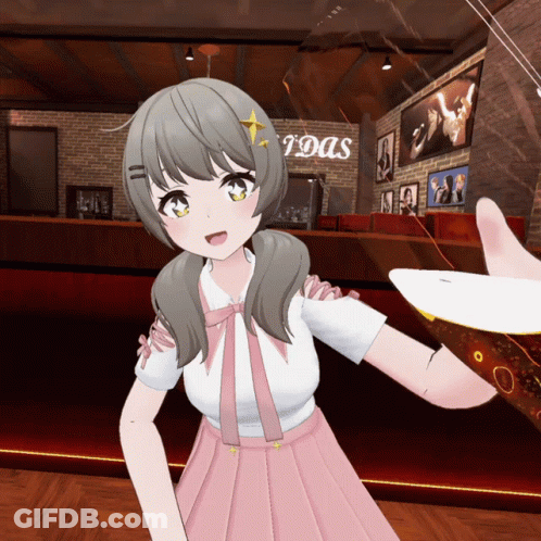 Girl In Pink Skirt In Front Of 7Das Sign GIF