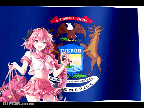 Girl In Pink Skirt Standing In Front Of Blue Flag Saying Thebor GIF