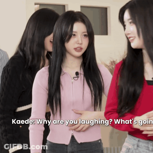 Girl In Pink Sweater Asking Why Kaede Is Laughing GIF